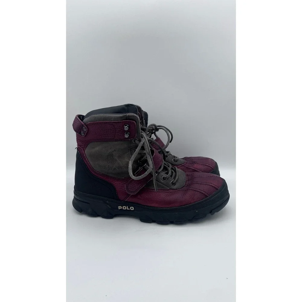 Polo Ralph Lauren Huntswood‎ Mens 12D Burgundy Grey Leather Duck Boots 0862 G12